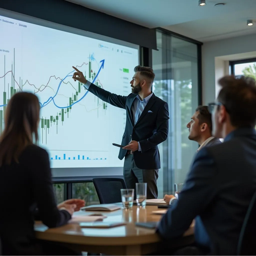 Consultor presentando estrategias financieras a cliente